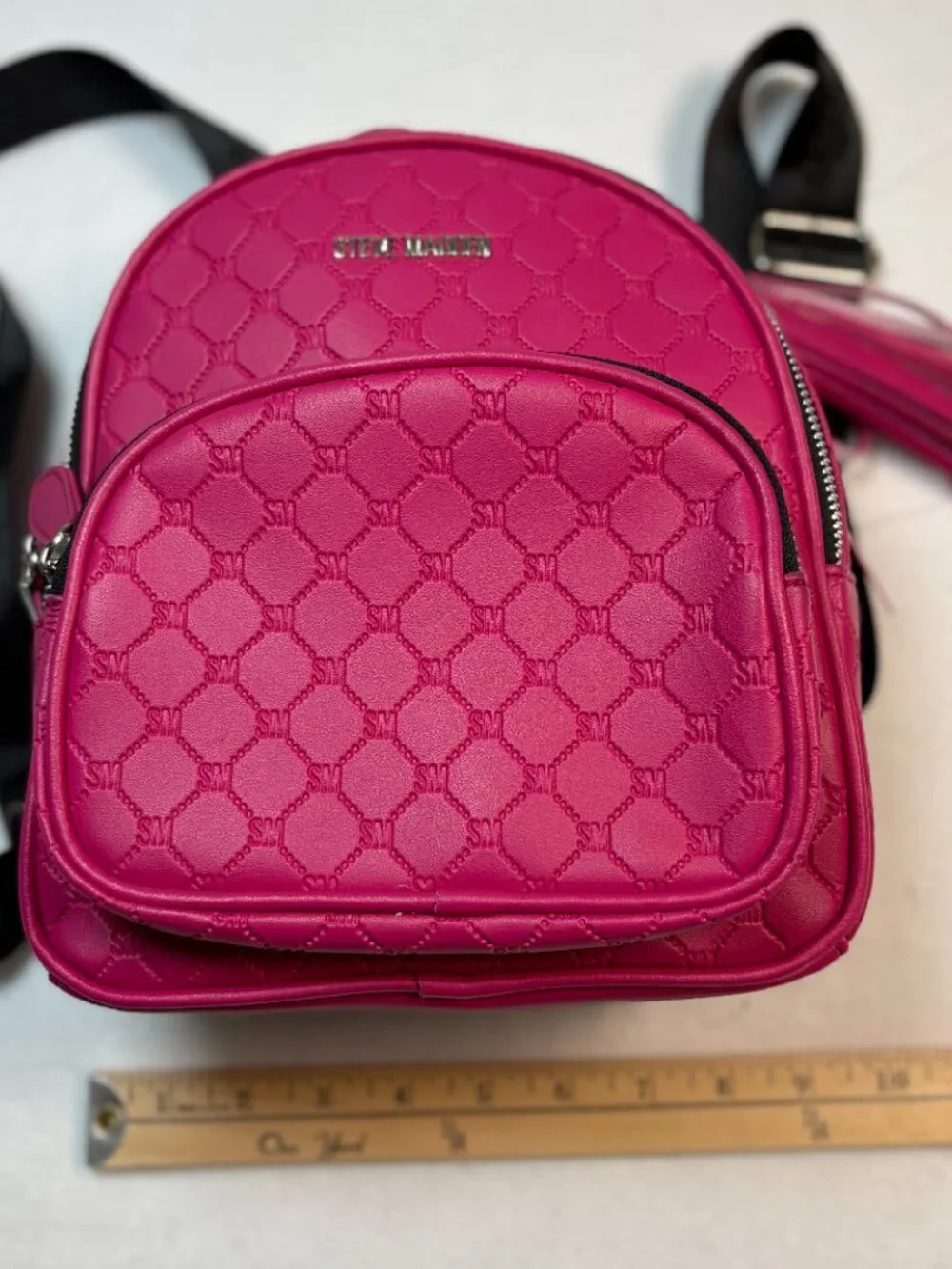 Steve Madden Fuchsia Pink Mini Backpack Quilted Logo Tassel Barbiecore Y2K Chic